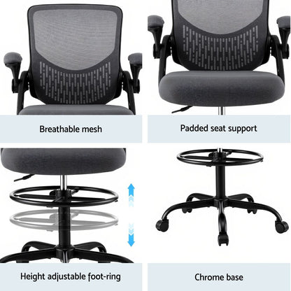Artiss Office Chair Drafting Chairs Stool Computer Desk Studios Mesh Grey-Furniture > Office > Office &amp; Desk Chairs-PEROZ Accessories