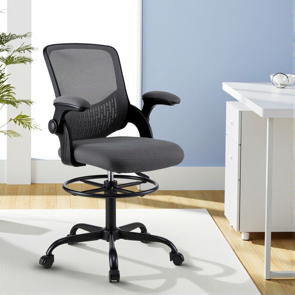 Artiss Office Chair Drafting Chairs Stool Computer Desk Studios Mesh Grey-Furniture > Office > Office &amp; Desk Chairs-PEROZ Accessories