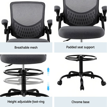 Artiss Office Chair Drafting Chairs Stool Computer Desk Studios Mesh Grey-Furniture &gt; Office &gt; Office &amp; Desk Chairs-PEROZ Accessories
