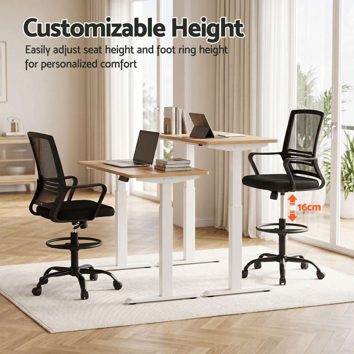 Artiss Office Chair Drafting Chairs Stool Computer Desk Studios Mesh Black-Furniture > Office > Office &amp; Desk Chairs-PEROZ Accessories