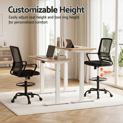 Artiss Office Chair Drafting Chairs Stool Computer Desk Studios Mesh Black-Furniture > Office > Office &amp; Desk Chairs-PEROZ Accessories