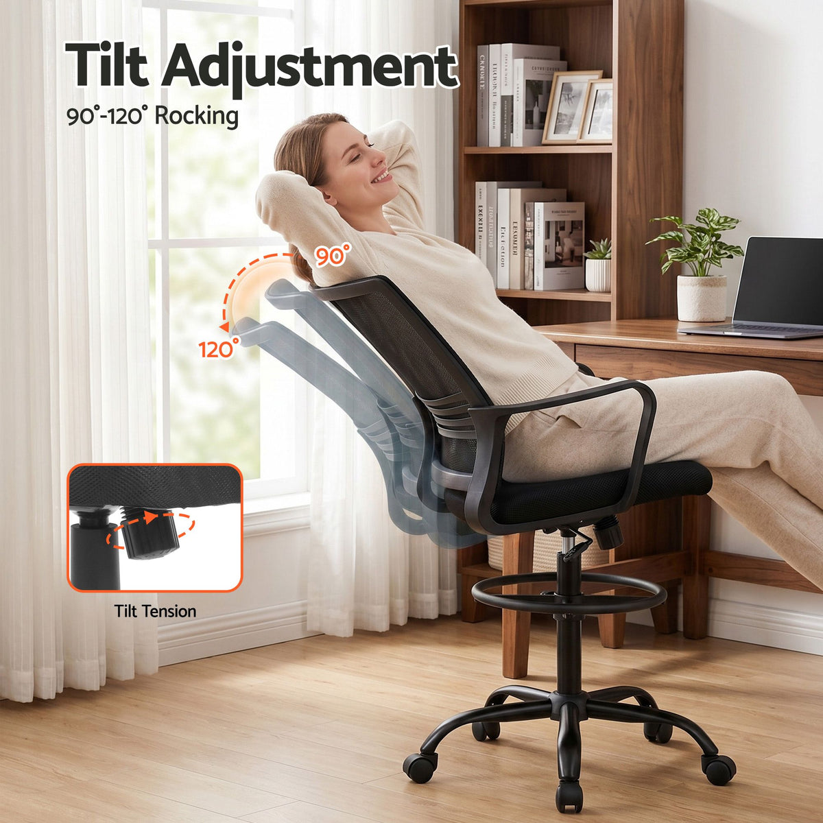 Artiss Office Chair Drafting Chairs Stool Computer Desk Studios Mesh Black-Furniture > Office > Office &amp; Desk Chairs-PEROZ Accessories