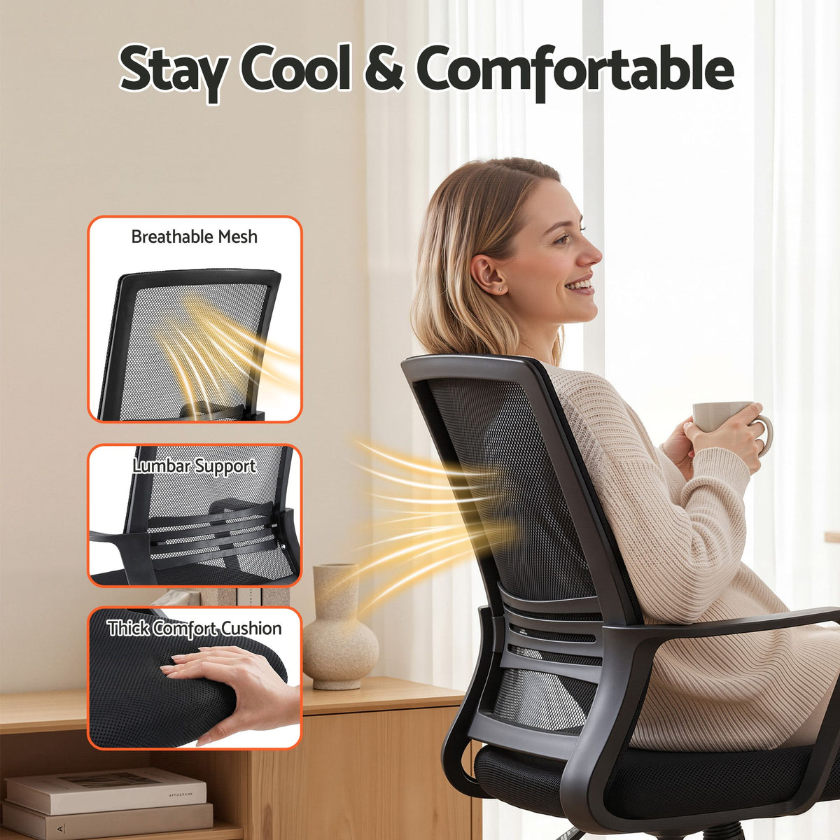 Artiss Office Chair Drafting Chairs Stool Computer Desk Studios Mesh Black-Furniture > Office > Office &amp; Desk Chairs-PEROZ Accessories
