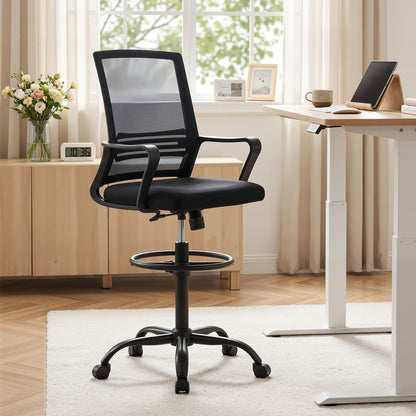 Artiss Office Chair Drafting Chairs Stool Computer Desk Studios Mesh Black-Furniture > Office > Office &amp; Desk Chairs-PEROZ Accessories