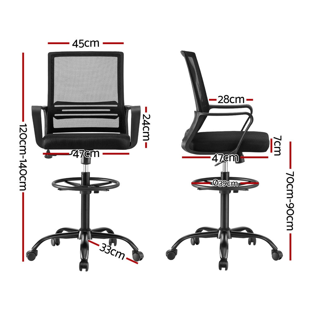 Artiss Office Chair Drafting Chairs Stool Computer Desk Studios Mesh Black-Furniture &gt; Office &gt; Office &amp; Desk Chairs-PEROZ Accessories