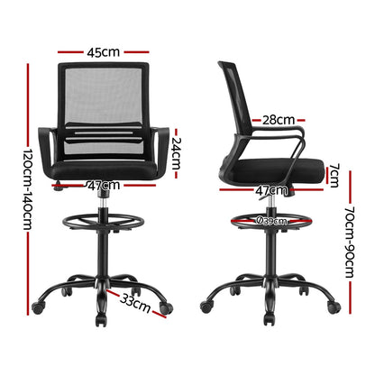Artiss Office Chair Drafting Chairs Stool Computer Desk Studios Mesh Black-Furniture &gt; Office &gt; Office &amp; Desk Chairs-PEROZ Accessories