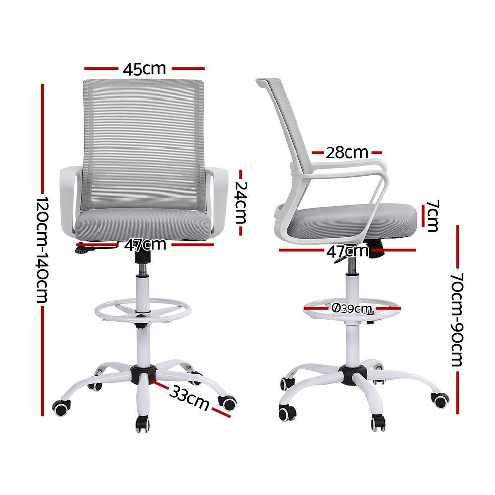 Artiss Office Chair Drafting Chairs Stool Computer Desk Studios Mesh White-Furniture > Office > Office &amp; Desk Chairs-PEROZ Accessories