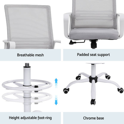 Artiss Office Chair Drafting Chairs Stool Computer Desk Studios Mesh White-Furniture &gt; Office &gt; Office &amp; Desk Chairs-PEROZ Accessories