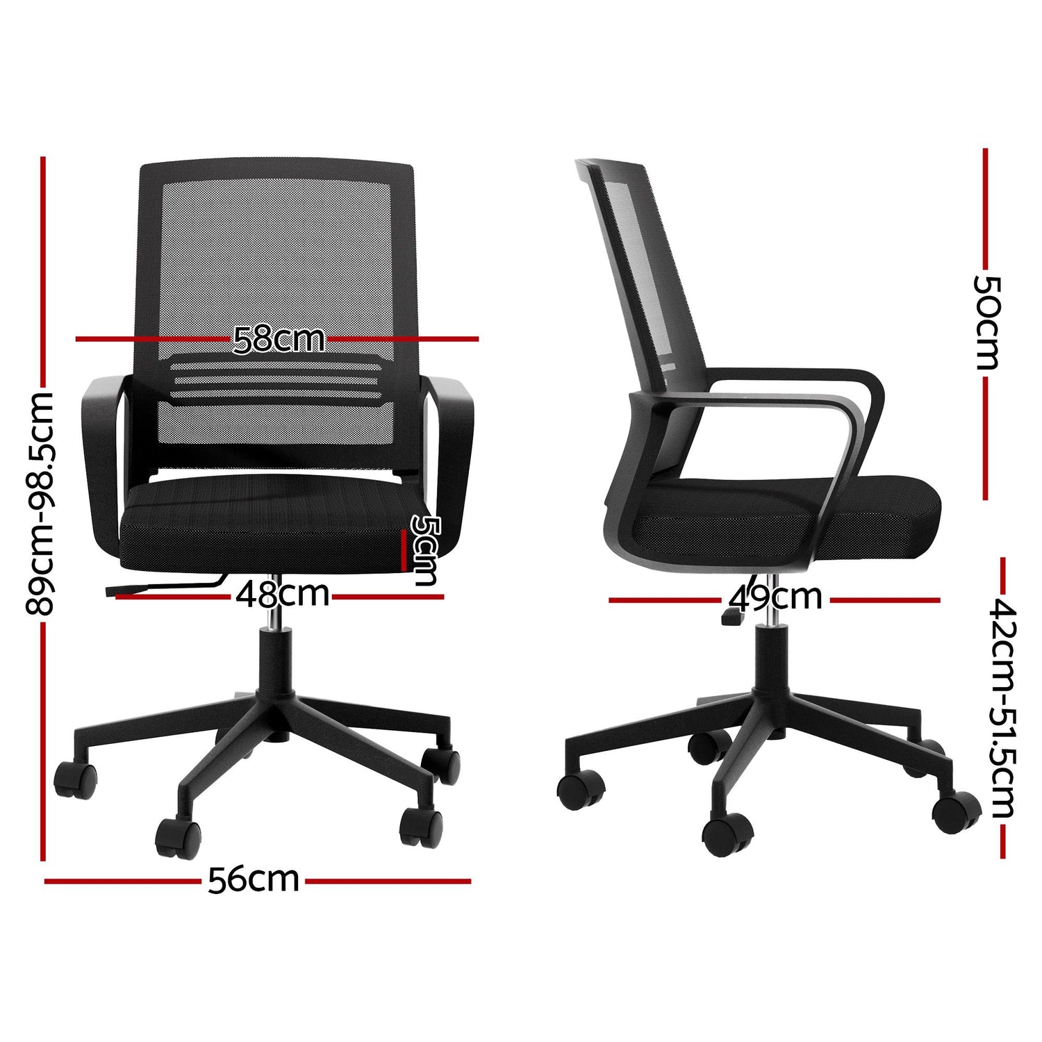 Artiss Mesh Office Chair Mid Back Black-Office Chairs-PEROZ Accessories