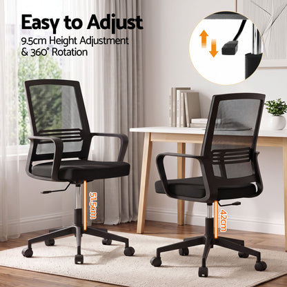 Artiss Mesh Office Chair Mid Back Black-Office Chairs-PEROZ Accessories