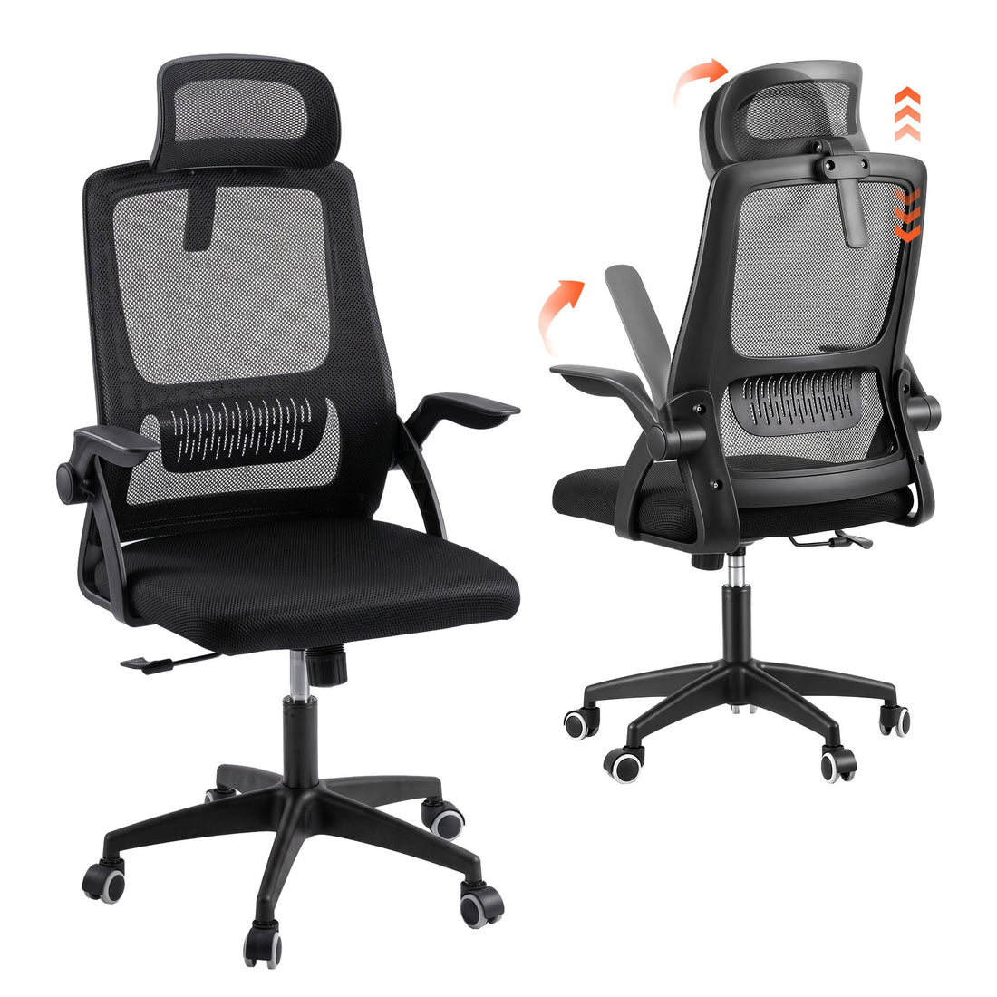 Artiss Ergonomic Office Chair Mesh Deak Chair with Flip-up Arms Adjustable Headrest Black-Furniture > Office > Office &amp; Desk Chairs-PEROZ Accessories