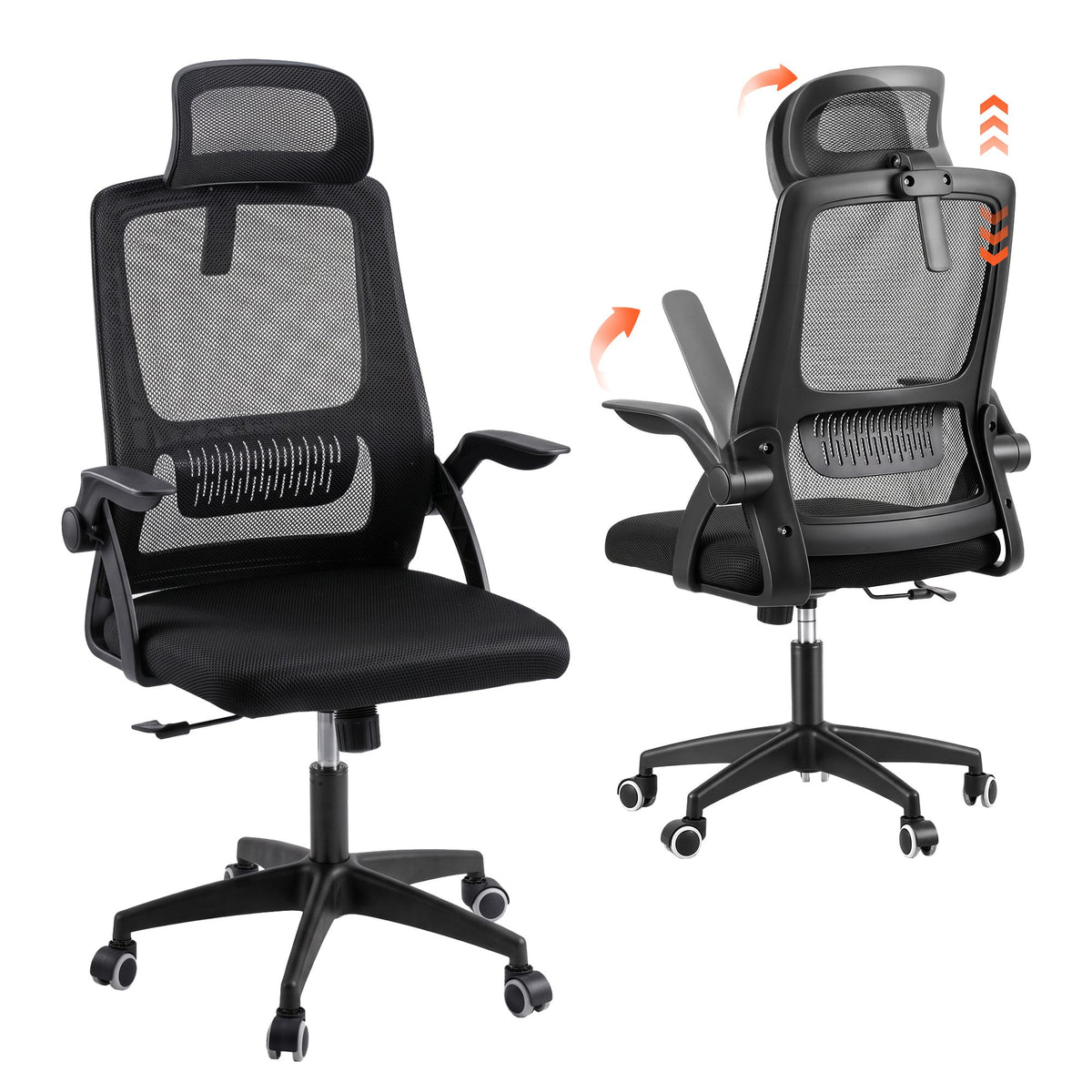 Artiss Ergonomic Office Chair Mesh Deak Chair with Flip-up Arms Adjustable Headrest Black-Furniture > Office > Office &amp; Desk Chairs-PEROZ Accessories