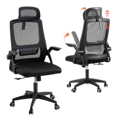 Artiss Ergonomic Office Chair Mesh Deak Chair with Flip-up Arms Adjustable Headrest Black-Furniture > Office > Office &amp; Desk Chairs-PEROZ Accessories