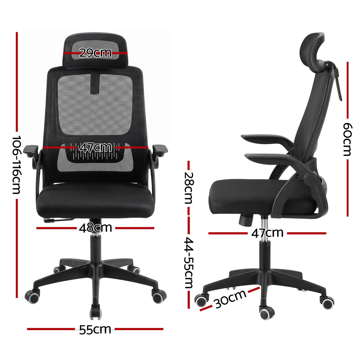 Artiss Ergonomic Office Chair Mesh Deak Chair with Flip-up Arms Adjustable Headrest Black-Furniture > Office > Office &amp; Desk Chairs-PEROZ Accessories