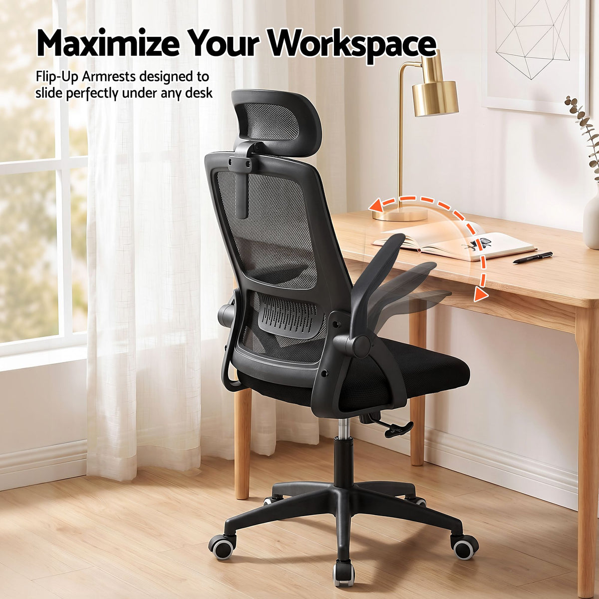Artiss Ergonomic Office Chair Mesh Deak Chair with Flip-up Arms Adjustable Headrest Black-Furniture > Office > Office &amp; Desk Chairs-PEROZ Accessories