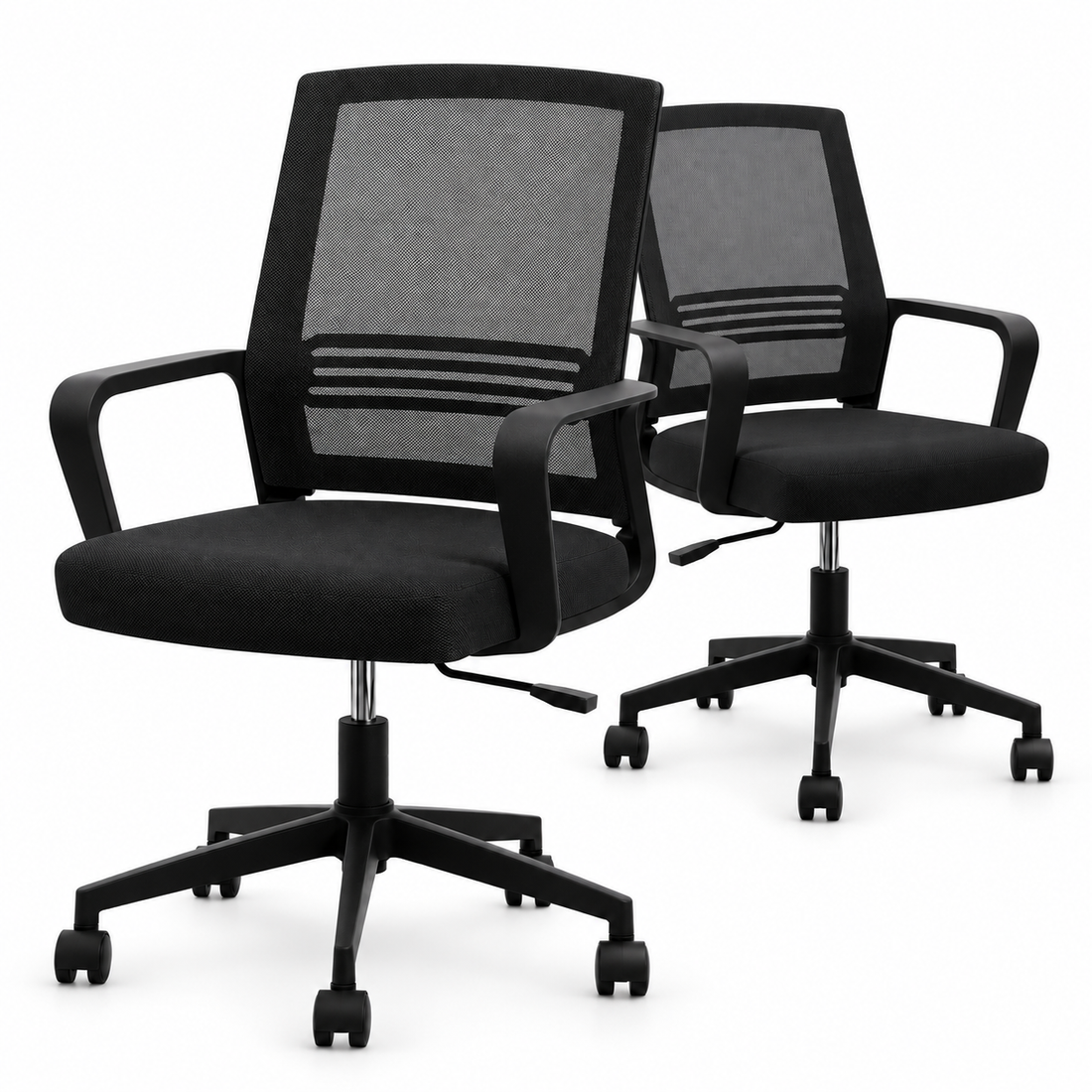 Artiss 2x Ergonomic Office Chair Mesh Mid Back Home Office Desk Chairs with Lumbar Support Black-Furniture > Office > Office &amp; Desk Chairs-PEROZ Accessories