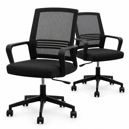 Artiss 2x Ergonomic Office Chair Mesh Mid Back Home Office Desk Chairs with Lumbar Support Black-Furniture > Office > Office &amp; Desk Chairs-PEROZ Accessories