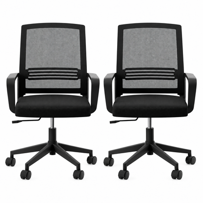 Artiss 2x Ergonomic Office Chair Mesh Mid Back Home Office Desk Chairs with Lumbar Support Black-Furniture > Office > Office &amp; Desk Chairs-PEROZ Accessories