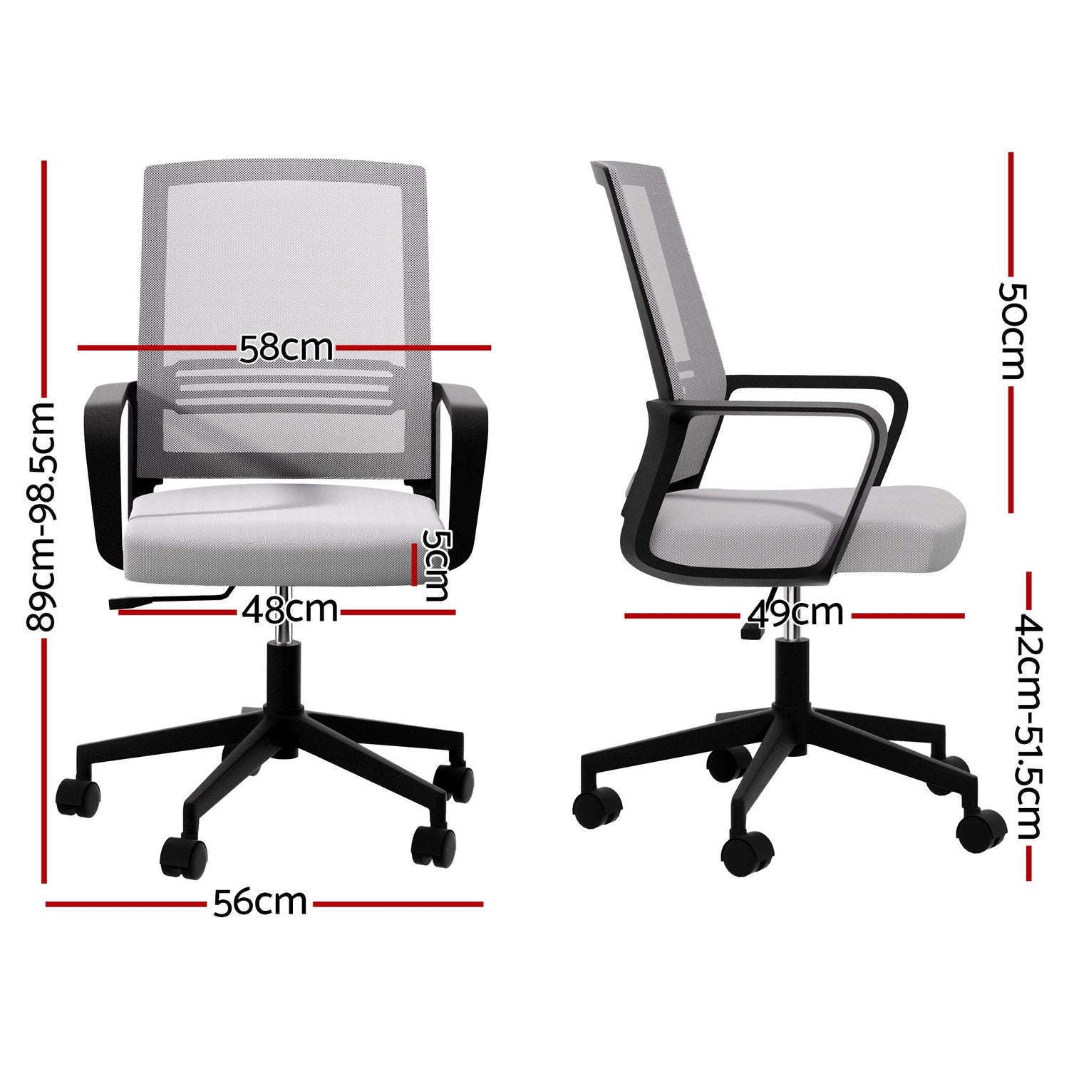 Artiss Mesh Office Chair Mid Back Grey-Office Chairs-PEROZ Accessories
