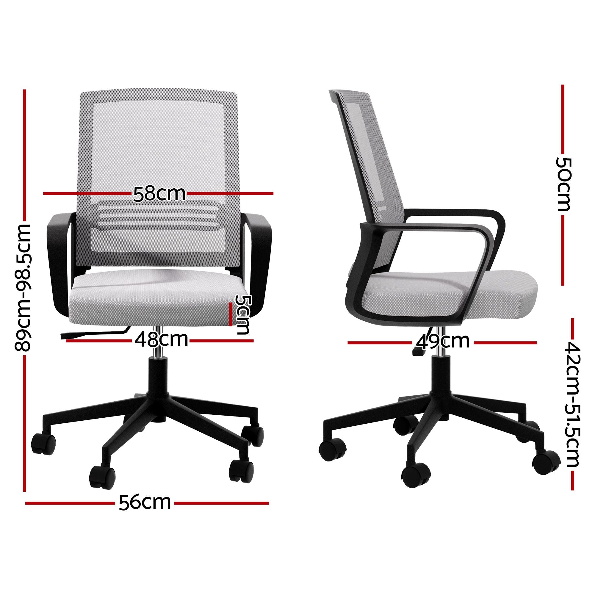 Artiss Mesh Office Chair Mid Back Grey-Office Chairs-PEROZ Accessories