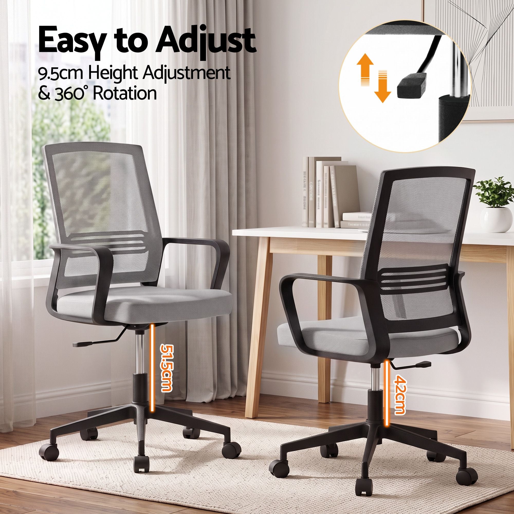 Artiss Mesh Office Chair Mid Back Grey-Office Chairs-PEROZ Accessories