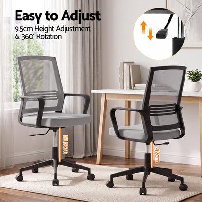 Artiss Mesh Office Chair Mid Back Grey-Office Chairs-PEROZ Accessories