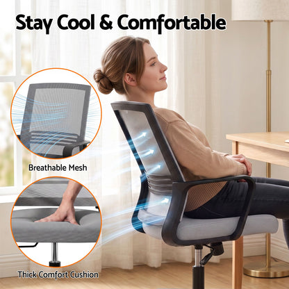 Artiss Mesh Office Chair Mid Back Grey-Office Chairs-PEROZ Accessories