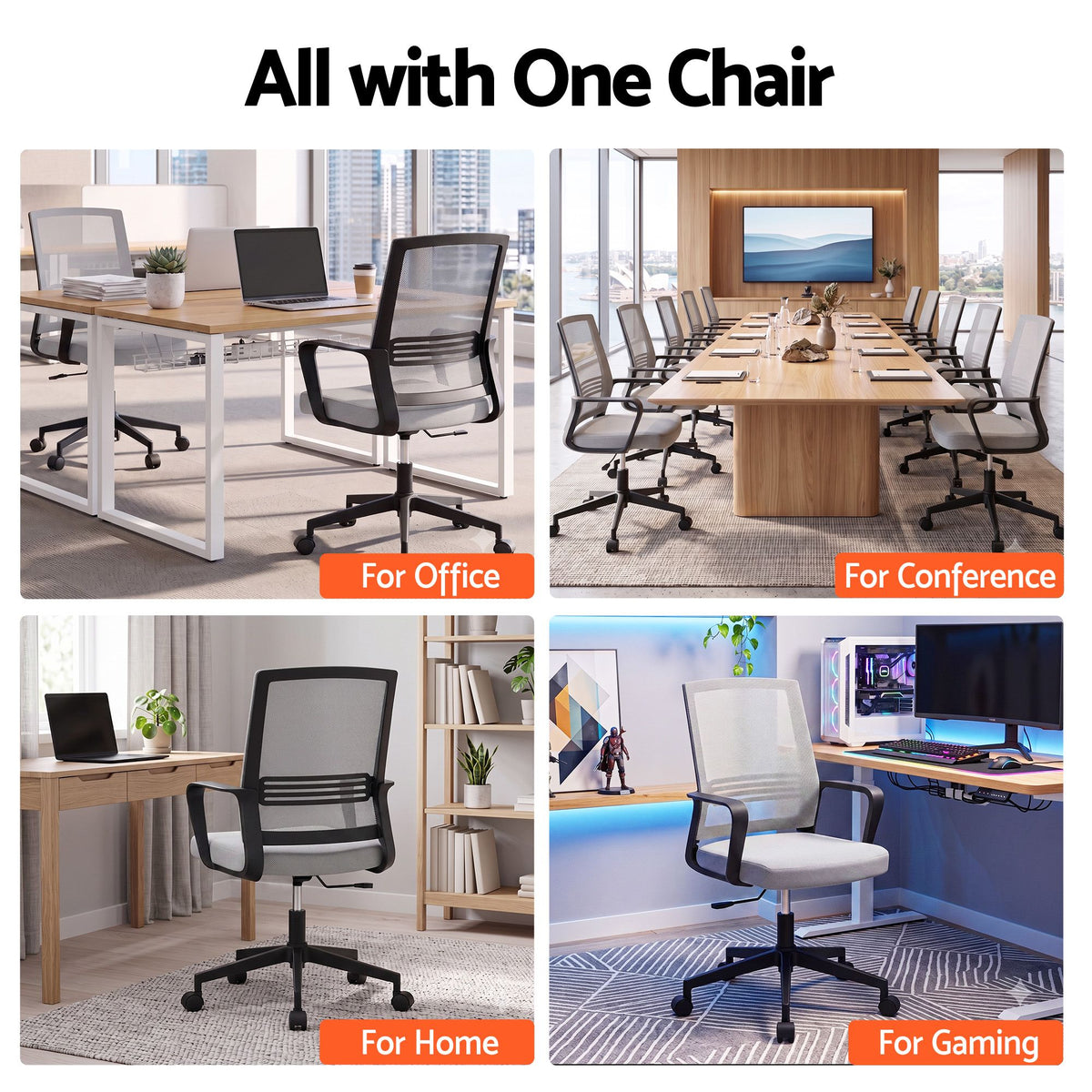 Artiss Mesh Office Chair Mid Back Grey-Office Chairs-PEROZ Accessories