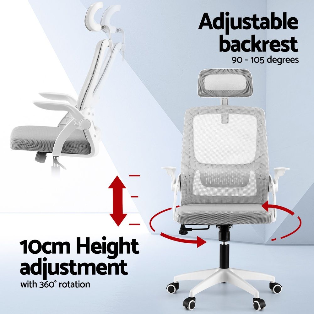 Artiss Ergonomic Office Chair Computer Desk Chairs Headrest Adjustable Grey-Furniture > Office > Office &amp; Desk Chairs-PEROZ Accessories