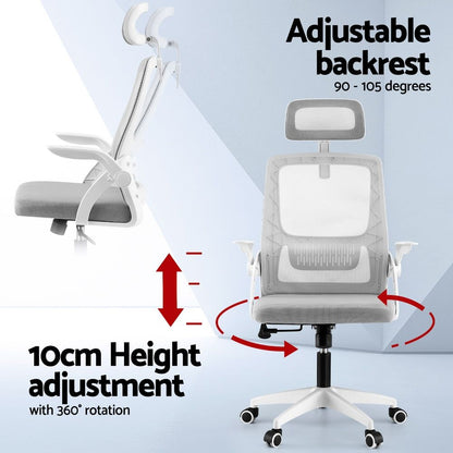 Artiss Ergonomic Office Chair Computer Desk Chairs Headrest Adjustable Grey-Furniture > Office > Office &amp; Desk Chairs-PEROZ Accessories