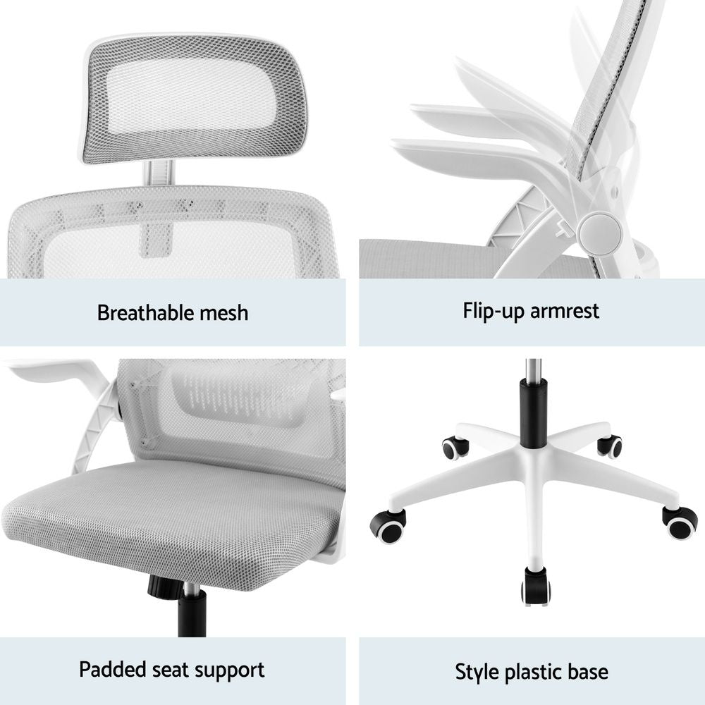 Artiss Ergonomic Office Chair Computer Desk Chairs Headrest Adjustable Grey-Furniture > Office > Office &amp; Desk Chairs-PEROZ Accessories