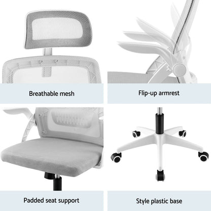 Artiss Ergonomic Office Chair Computer Desk Chairs Headrest Adjustable Grey-Furniture > Office > Office &amp; Desk Chairs-PEROZ Accessories