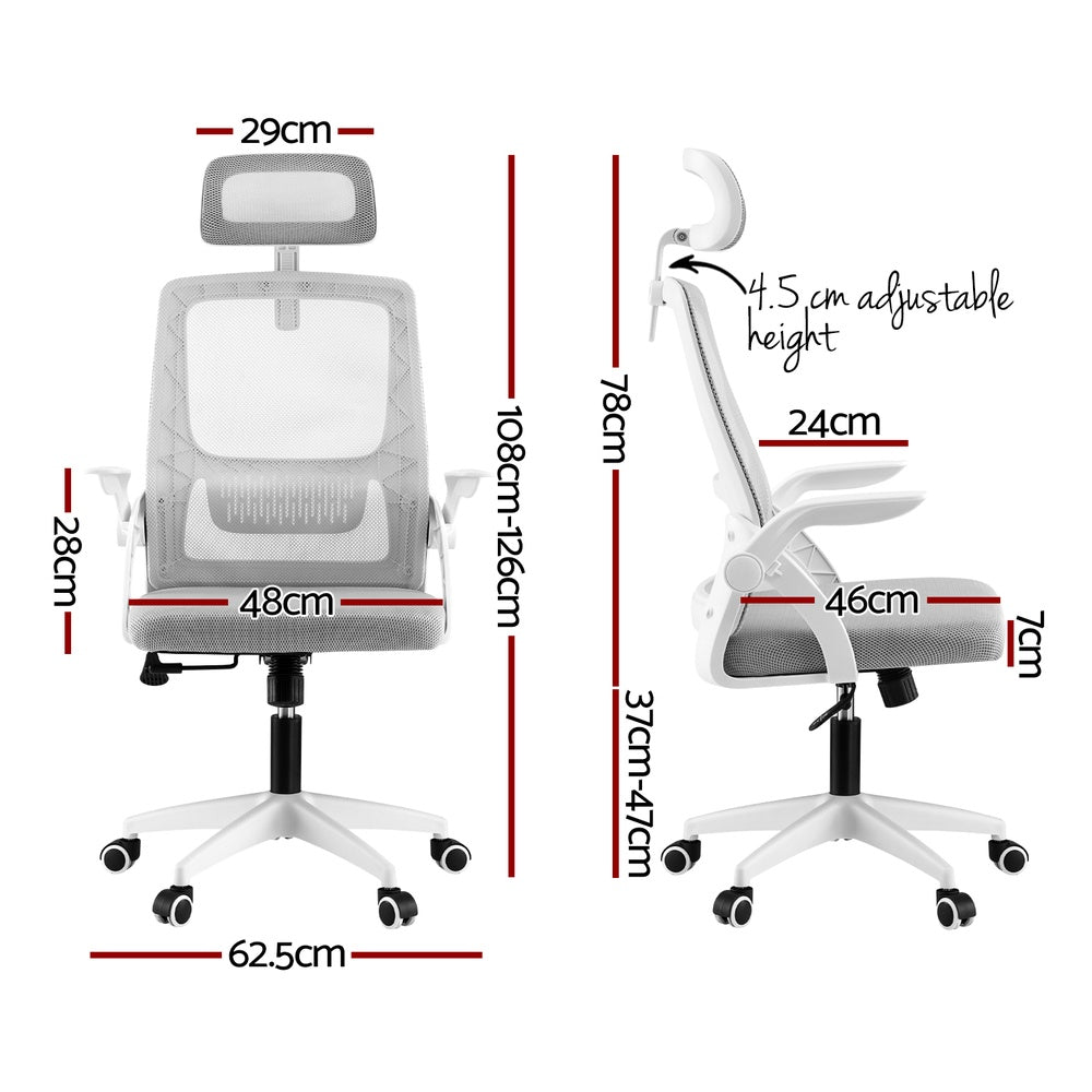Artiss Ergonomic Office Chair Computer Desk Chairs Headrest Adjustable Grey-Furniture &gt; Office &gt; Office &amp; Desk Chairs-PEROZ Accessories