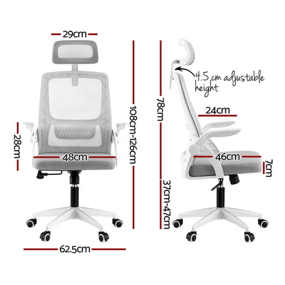 Artiss Ergonomic Office Chair Computer Desk Chairs Headrest Adjustable Grey-Furniture &gt; Office &gt; Office &amp; Desk Chairs-PEROZ Accessories