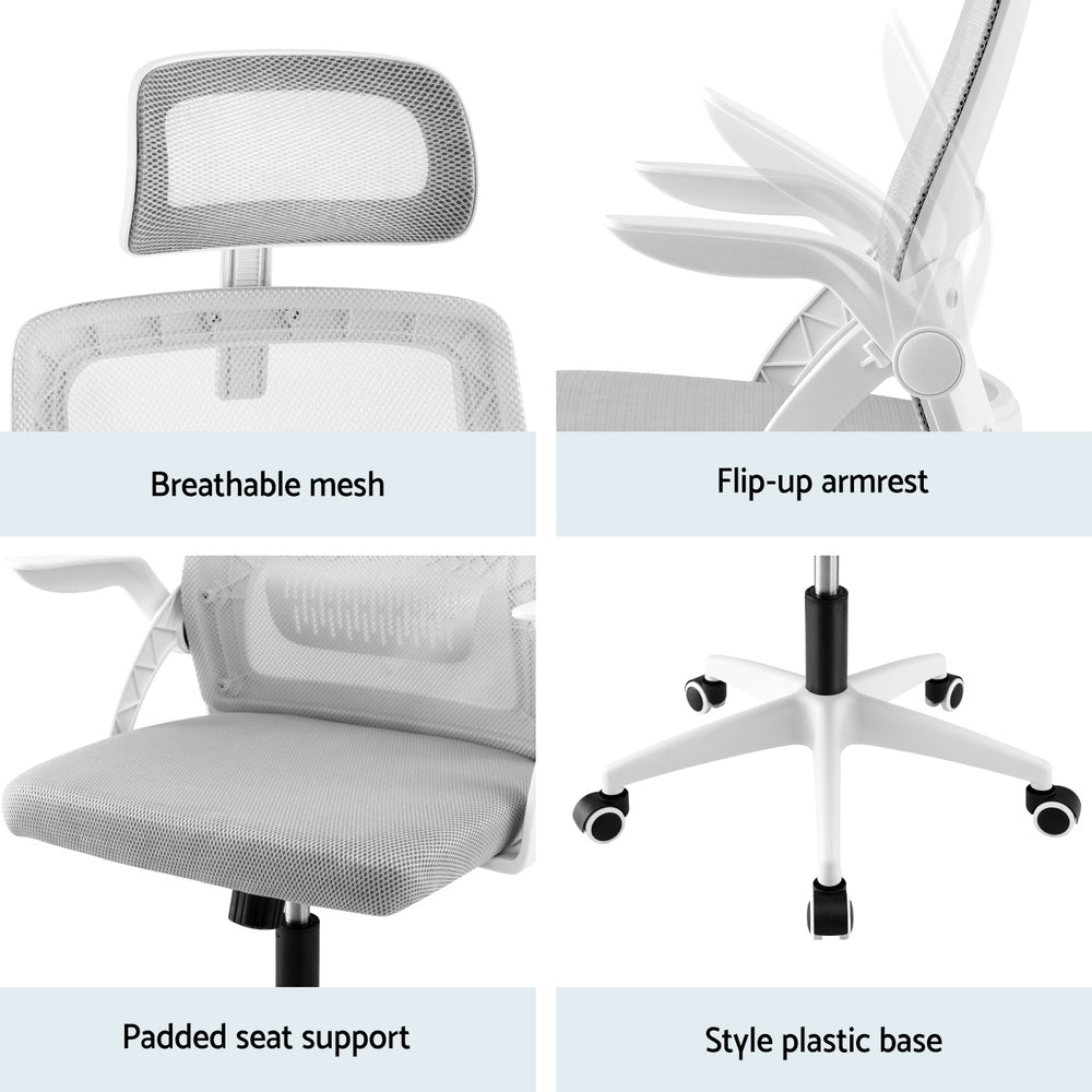 Artiss Ergonomic Office Chair Computer Desk Chairs Headrest Adjustable Grey-Furniture &gt; Office &gt; Office &amp; Desk Chairs-PEROZ Accessories