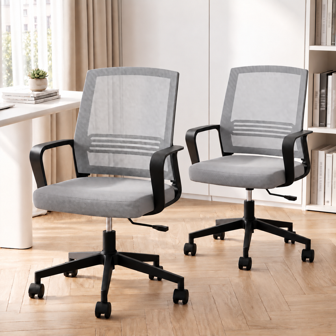 Artiss 2x Ergonomic Office Chair Mesh Mid Back Home Office Desk Chairs with Lumbar Support Grey-Furniture > Office > Office &amp; Desk Chairs-PEROZ Accessories