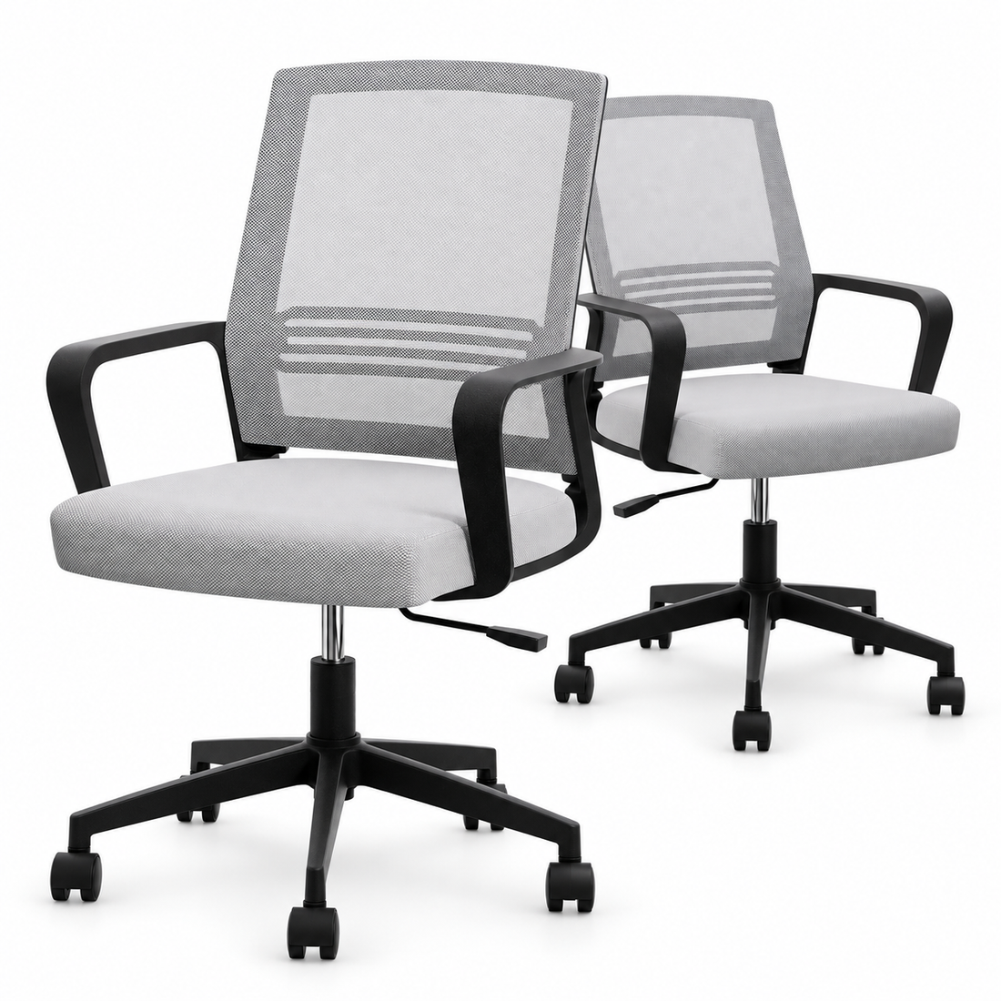 Artiss 2x Ergonomic Office Chair Mesh Mid Back Home Office Desk Chairs with Lumbar Support Grey-Furniture > Office > Office &amp; Desk Chairs-PEROZ Accessories