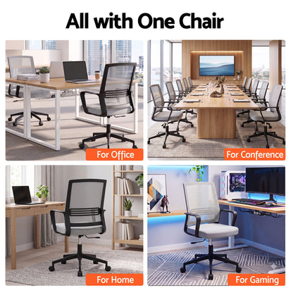 Artiss 2x Ergonomic Office Chair Mesh Mid Back Home Office Desk Chairs with Lumbar Support Grey