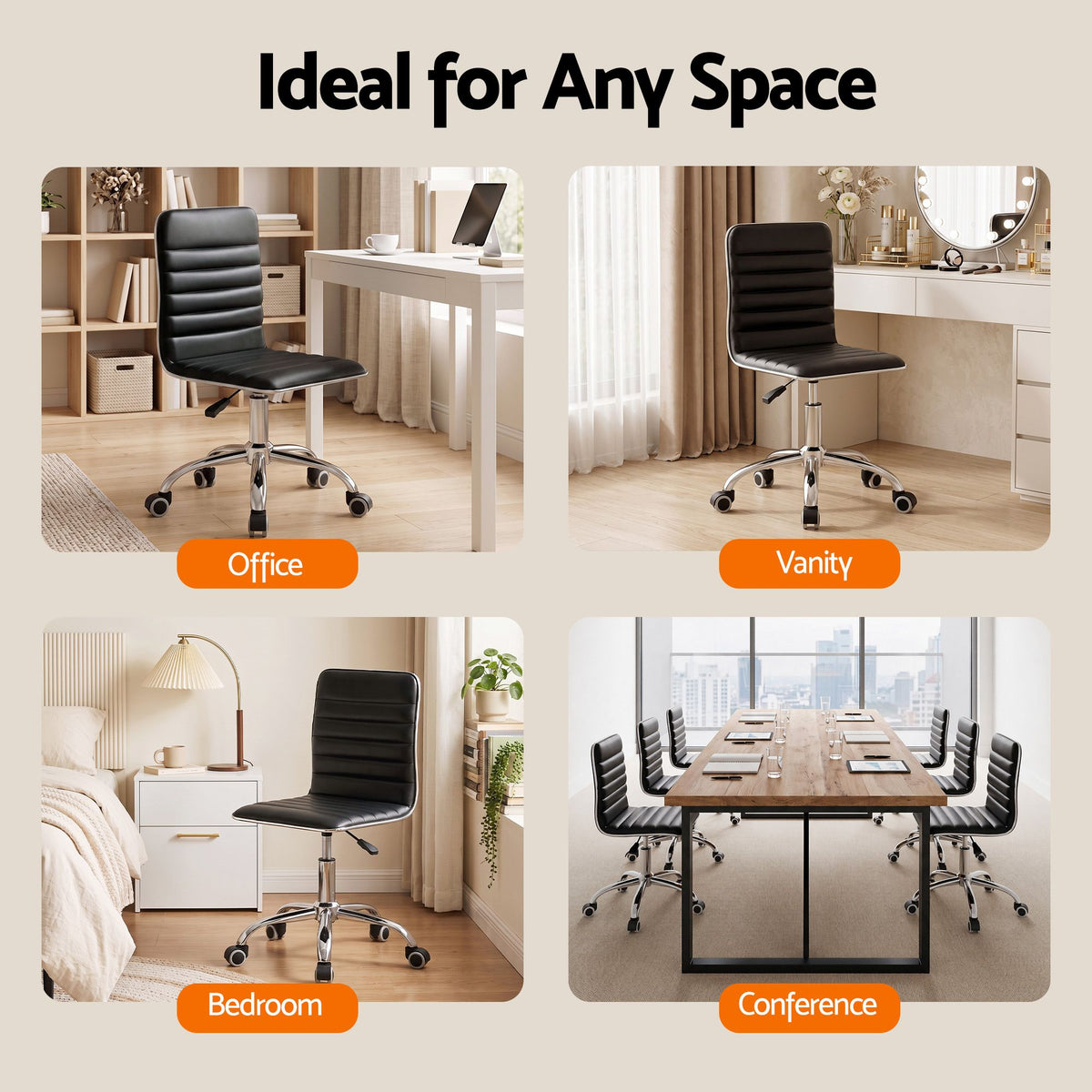 Artiss Office Chair Conference Chairs PU Leather Low Back Black-Office Chairs-PEROZ Accessories
