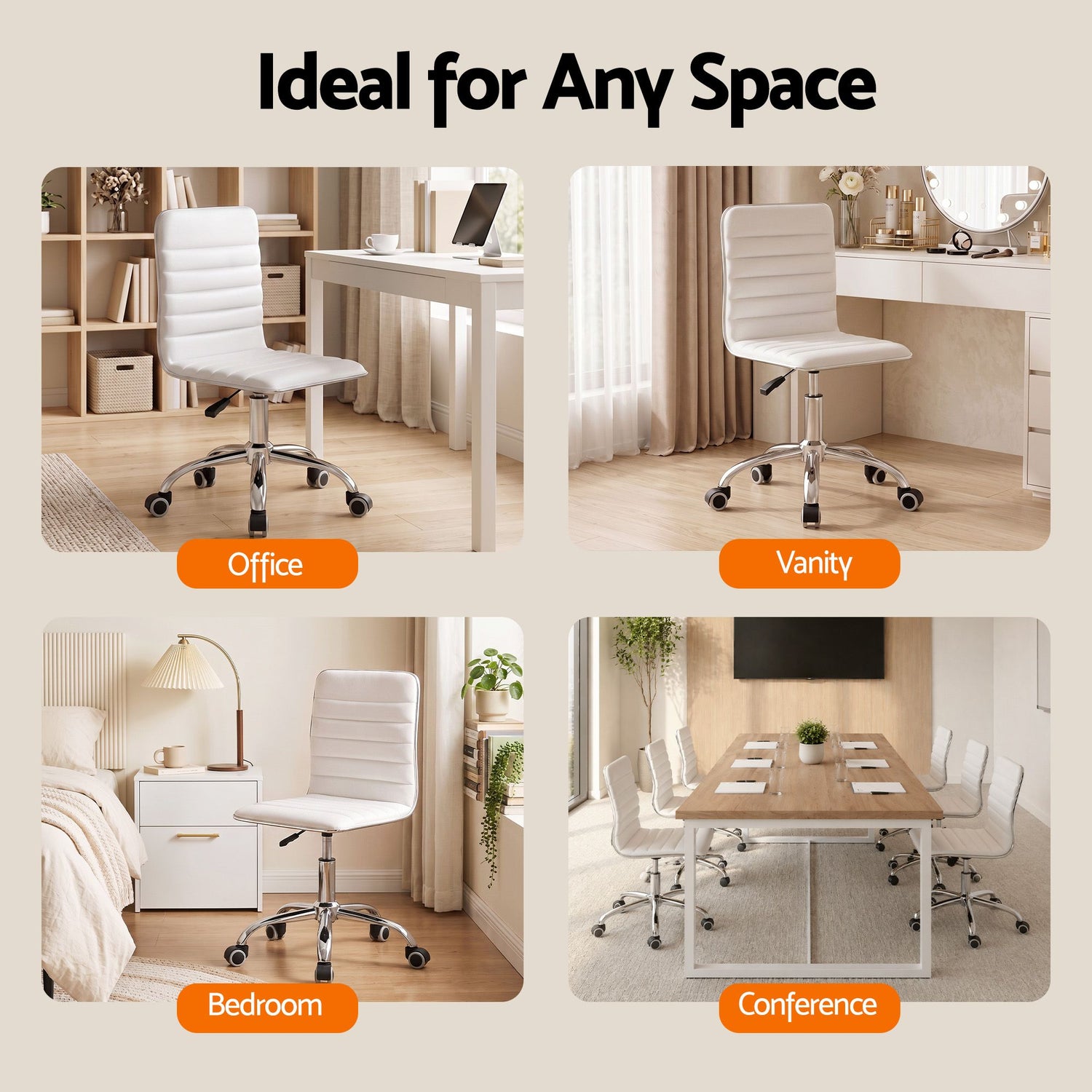 Artiss Office Chair Conference Chairs PU Leather Low Back White-Office Chairs-PEROZ Accessories