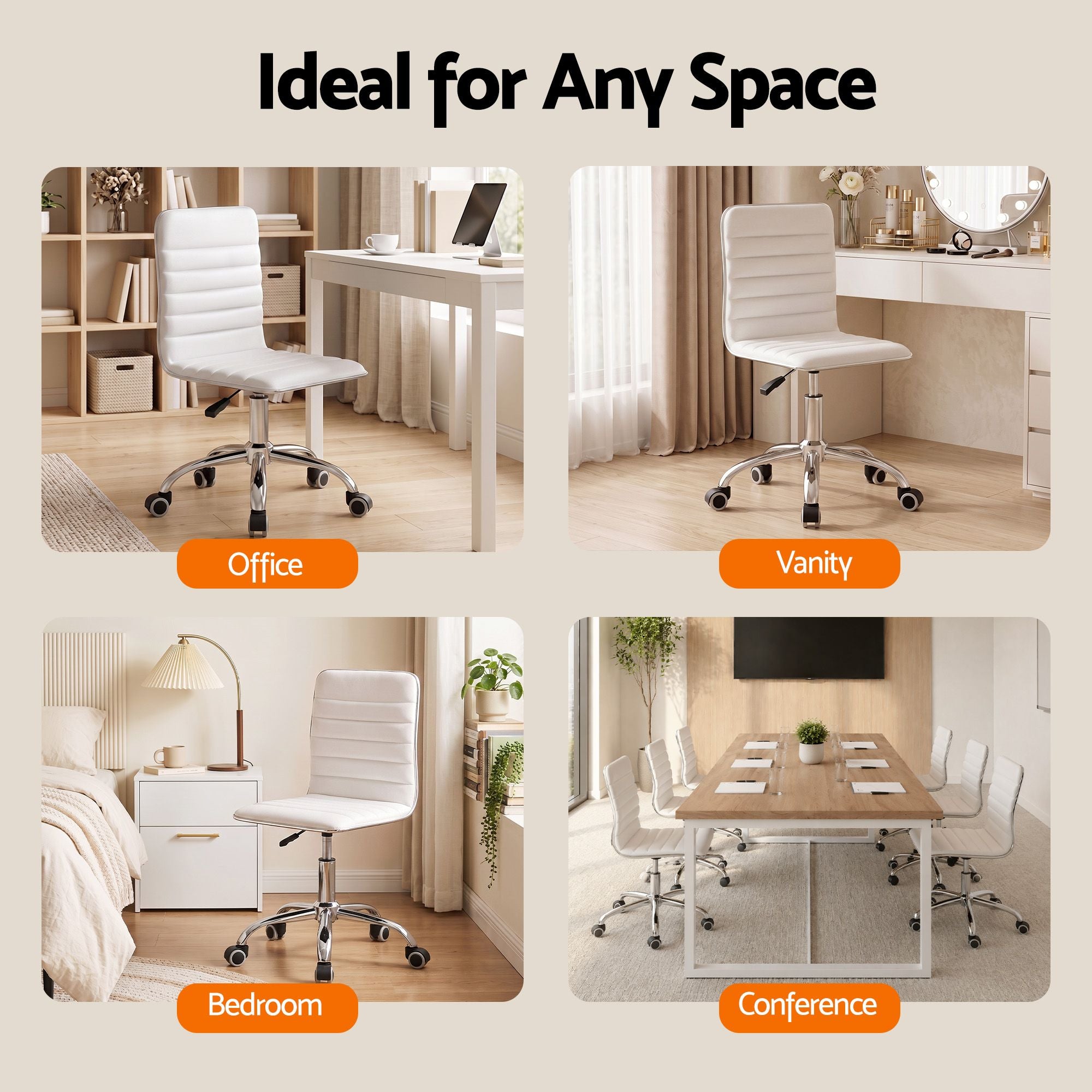 Artiss Office Chair Conference Chairs PU Leather Low Back White-Office Chairs-PEROZ Accessories