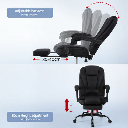 Artiss Office Chair Executive Fabric Seat Racing Computer Desk Chairs Footrest-Furniture > Office > Office &amp; Desk Chairs-PEROZ Accessories