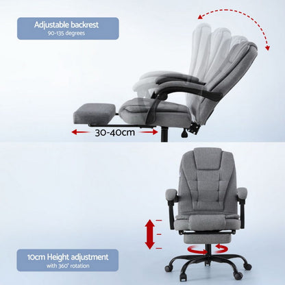 Artiss Office Chair Executive Fabric Seat Racing Computer Desk Chairs Footrest-Furniture > Office > Office &amp; Desk Chairs-PEROZ Accessories