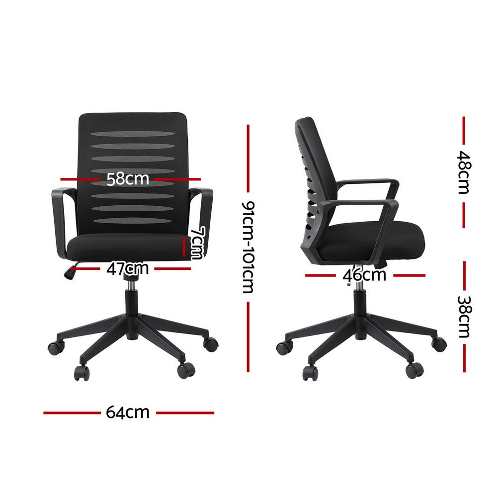 Artiss Ergonomic Office Chair Mesh Computer Desk Chairs with Lumbar Support, Height Adjustment Swivel Chair Mid Back for Home Office Study, Black-Furniture &gt; Office &gt; Office &amp; Desk Chairs-PEROZ Accessories
