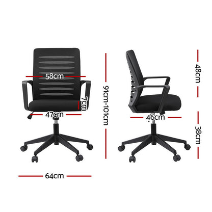 Artiss Ergonomic Office Chair Mesh Computer Desk Chairs with Lumbar Support, Height Adjustment Swivel Chair Mid Back for Home Office Study, Black-Furniture &gt; Office &gt; Office &amp; Desk Chairs-PEROZ Accessories