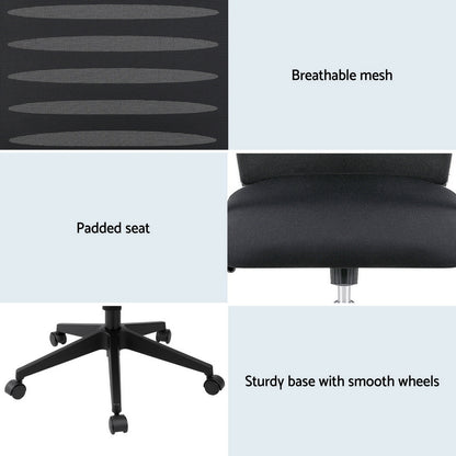 Artiss Ergonomic Office Chair Mesh Computer Desk Chairs with Lumbar Support, Height Adjustment Swivel Chair Mid Back for Home Office Study, Black-Furniture &gt; Office &gt; Office &amp; Desk Chairs-PEROZ Accessories