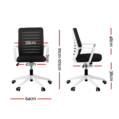Artiss Ergonomic Office Chair Mesh Computer Desk Chairs with Lumbar Support, Height Adjustment Swivel Chair Mid Back for Home Office Study, Black and White-Furniture &gt; Office &gt; Office &amp; Desk Chairs-PEROZ Accessories