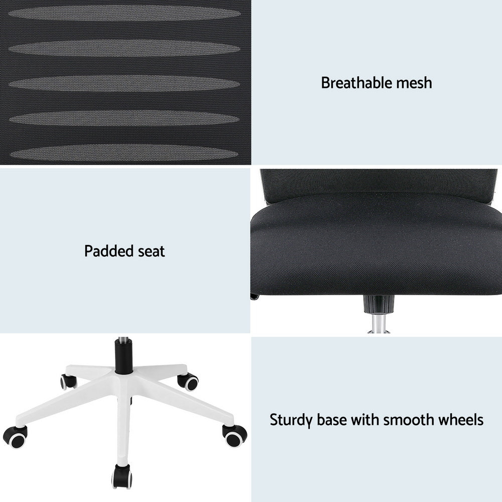 Artiss Ergonomic Office Chair Mesh Computer Desk Chairs with Lumbar Support, Height Adjustment Swivel Chair Mid Back for Home Office Study, Black and White-Furniture &gt; Office &gt; Office &amp; Desk Chairs-PEROZ Accessories