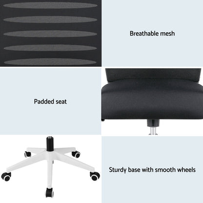 Artiss Ergonomic Office Chair Mesh Computer Desk Chairs with Lumbar Support, Height Adjustment Swivel Chair Mid Back for Home Office Study, Black and White-Furniture &gt; Office &gt; Office &amp; Desk Chairs-PEROZ Accessories