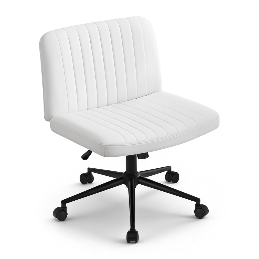 Artiss Criss Cross Chair with Wheels Wide Cross Legged Office Desk Vanity Chair PU Leather, Armless Height Adjustable Swivel Home Office Chair for Home Computer Task, White-Furniture > Office > Office &amp; Desk Chairs-PEROZ Accessories
